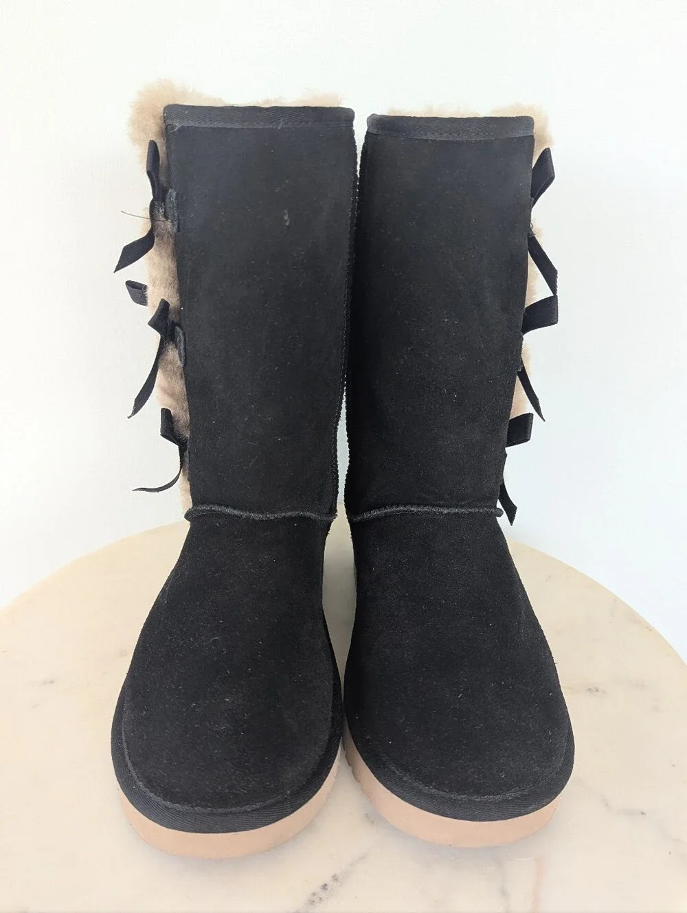 Koolaburra UGG Women's Victoria Black & Tan Bow Detail Tall Winter Boots